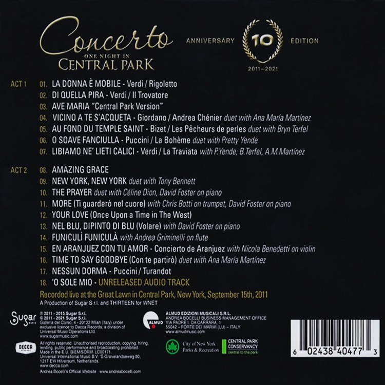 Andrea Bocelli - Concerto One Night in Central Park (CD)